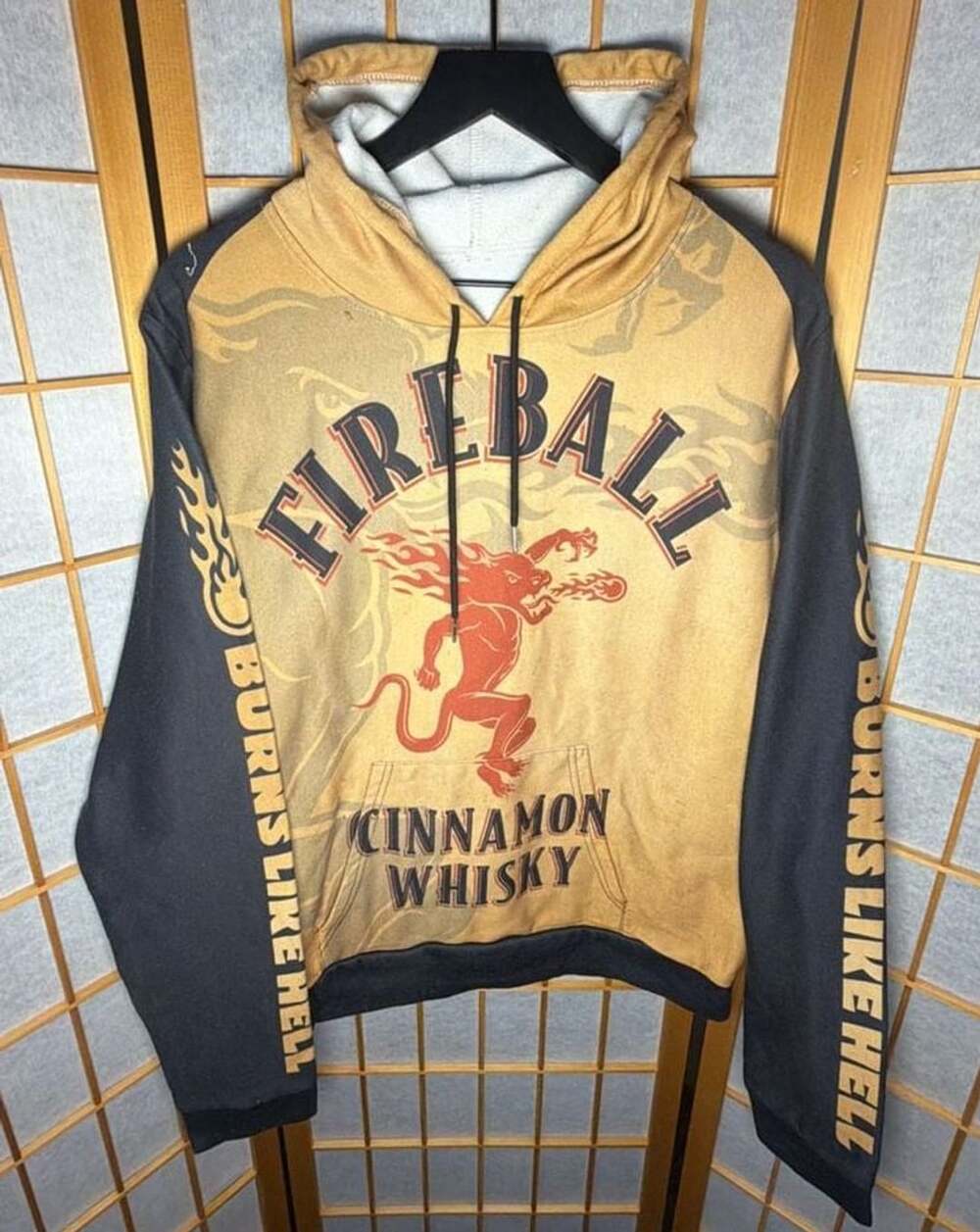 Fireball Cinnamon Whisky Pullover Hoodie Black Gold Small